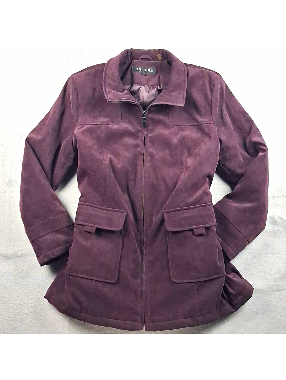 Fleet Street Womens Plum Purple Faux Suede Full Zip Utility Jacket Coat Large